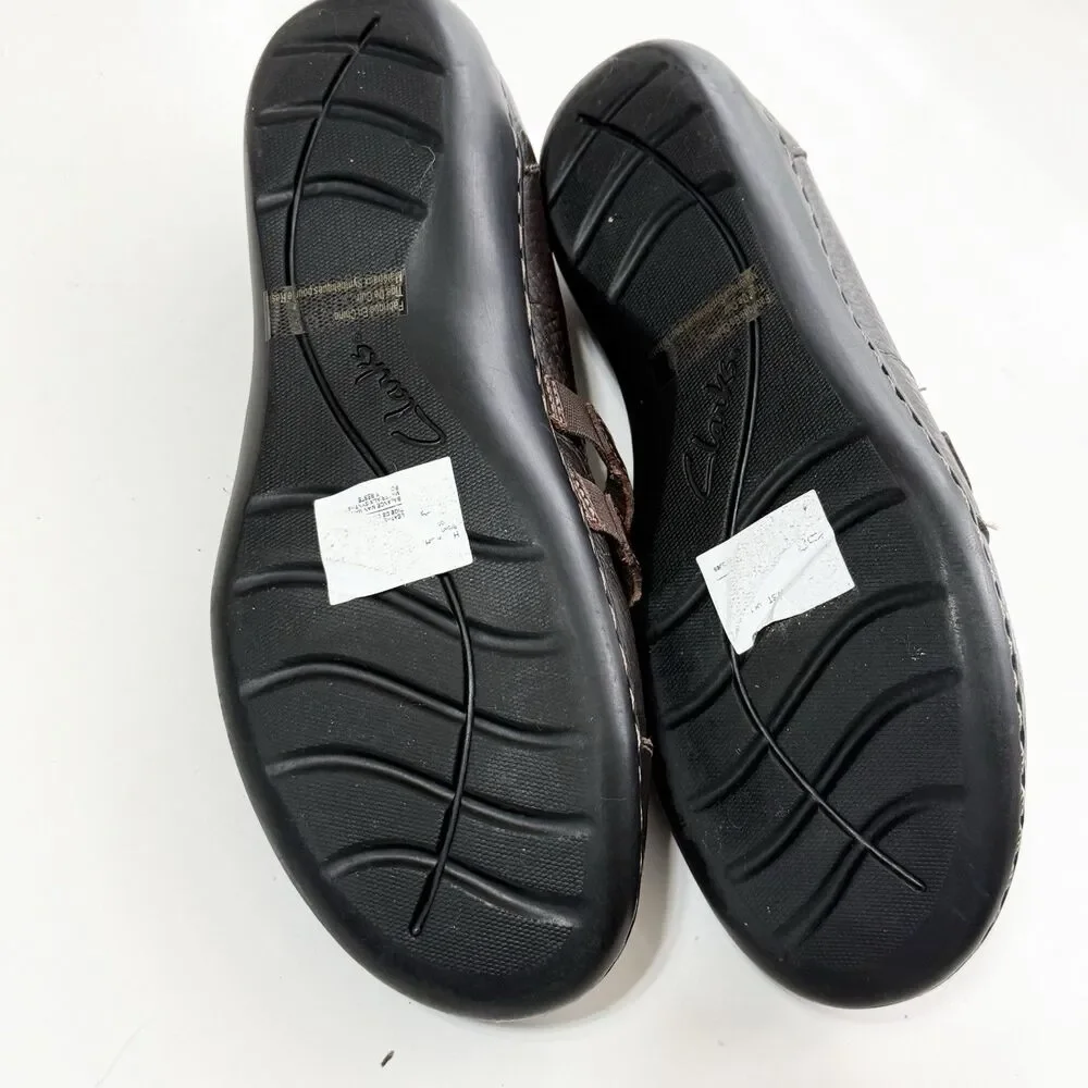 Clarks Collection Womens Brown Leather Comfort Flats Shoes 9.5